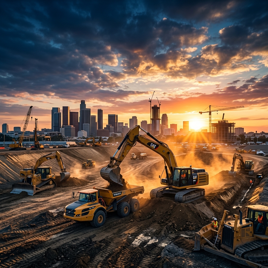 Construction site at golden hour